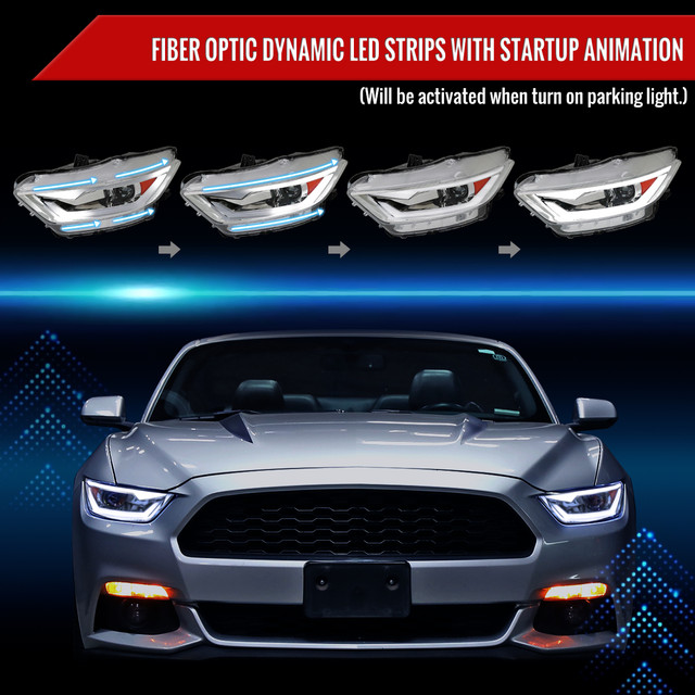 Spec-D Tuning Mustang Xenon HID Projector Headlights w/ LED Strips - Chrome Housing, Clear Lens (2015-2017) - Image Spec-D Tuning Mustang Xenon HID Projector Headlights w/ LED Strips - Chrome Housing, Clear Lens (2015-2017) - Image
