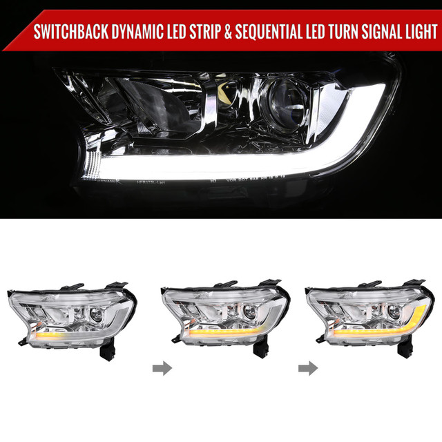 Spec-D Tuning Ranger Switchback Sequential LED Bar Projector Headlights  - Chrome Housing, Clear Lens (2019-2022) - Image