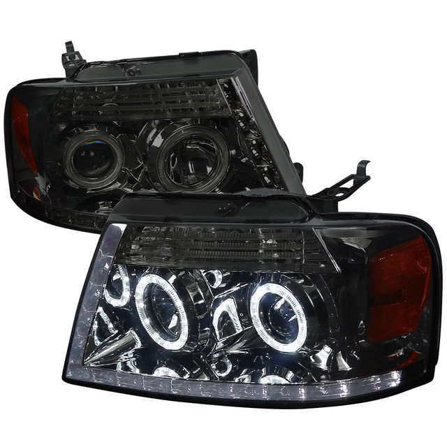 Spec-D Tuning F-150 Dual Halo Projector Headlights w/ LED Light Strip - Chrome Housing, Smoked Lens (2004-2008) - Image Spec-D Tuning F-150 Dual Halo Projector Headlights w/ LED Light Strip - Chrome Housing, Smoked Lens (2004-2008) - Image