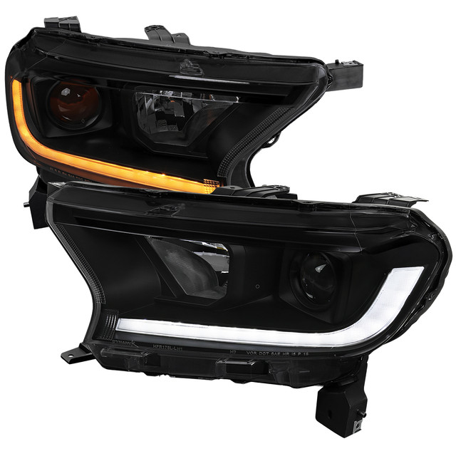 Spec-D Tuning Ranger Switchback Sequential LED Bar Projector Headlights  - Matte Black Housing, Smoked Lens (2019-2022) - Image