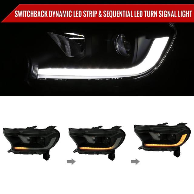 Spec-D Tuning Ranger Switchback Sequential LED Bar Projector Headlights  - Matte Black Housing, Smoked Lens (2019-2022) - Image