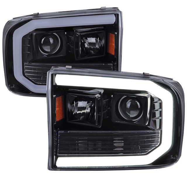 Spec-D Tuning F-250 Projector Headlights w/ LED C-Bars - Gloss Black Housing, Light Smoked Lens (1999-2004) - Image Spec-D Tuning F-250 Projector Headlights w/ LED C-Bars - Gloss Black Housing, Light Smoked Lens (1999-2004) - Image