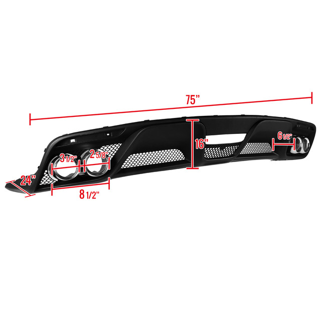 Spec-D Tuning Mustang GT350 Style Rear Diffuser w/ Dual Stainless Steel Muffler Tips - Matte Black (2015-2017) - Image