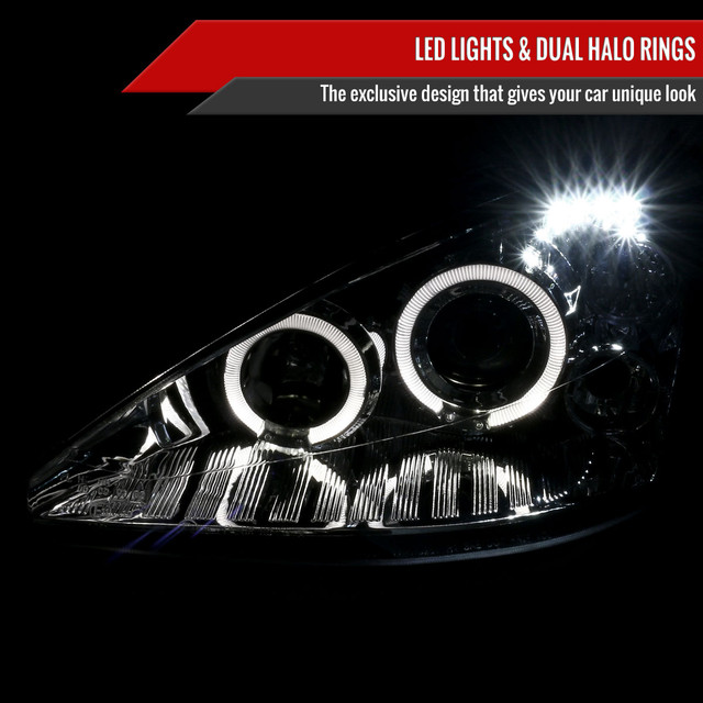 Spec-D Tuning Focus Dual Halo Projector Headlights - Chrome Housing, Clear Lens (2000-2004) - Image Spec-D Tuning Focus Dual Halo Projector Headlights - Chrome Housing, Clear Lens (2000-2004) - Image