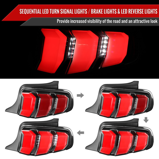 Spec-D Tuning Mustang Sequential LED Tail Lights - Satin Black, Clear Lens (2010-2012) - Image Spec-D Tuning Mustang Sequential LED Tail Lights - Satin Black, Clear Lens (2010-2012) - Image