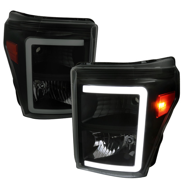 Spec-D Tuning F-250 Factory Style Headlights w/ LED C-Bars - Black Housing, Smoked Lens (2011-2016) - Image Spec-D Tuning F-250 Factory Style Headlights w/ LED C-Bars - Black Housing, Smoked Lens (2011-2016) - Image