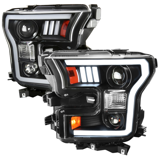 Spec-D Tuning F-150 Projector Headlights w/ LED C-Bars - Matte Black Housing, Clear Lens (2015-2017) - Image Spec-D Tuning F-150 Projector Headlights w/ LED C-Bars - Matte Black Housing, Clear Lens (2015-2017) - Image