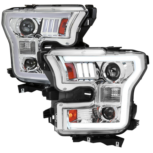 Spec-D Tuning F-150 Projector Headlights w/ LED C-Bars - Chrome Housing, Clear Lens (2015-2017) - Image Spec-D Tuning F-150 Projector Headlights w/ LED C-Bars - Chrome Housing, Clear Lens (2015-2017) - Image