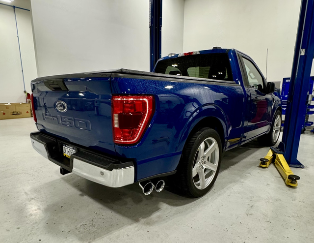 AWE F-150 5.0L Regular Cab 0FG Side Exit Cat-Back Exhaust - Diamond Black Tips (2021-2025) - Image AWE F-150 5.0L Regular Cab 0FG Side Exit Cat-Back Exhaust - Diamond Black Tips (2021-2025) - Image