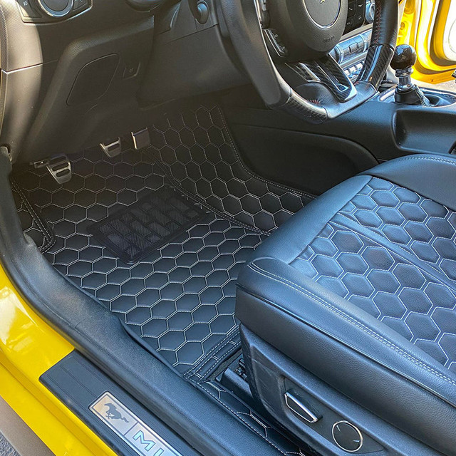 Kustom Interior Mustang Honeycomb Artificial Leather Floor Mat Liners (2015-2026) - Image
