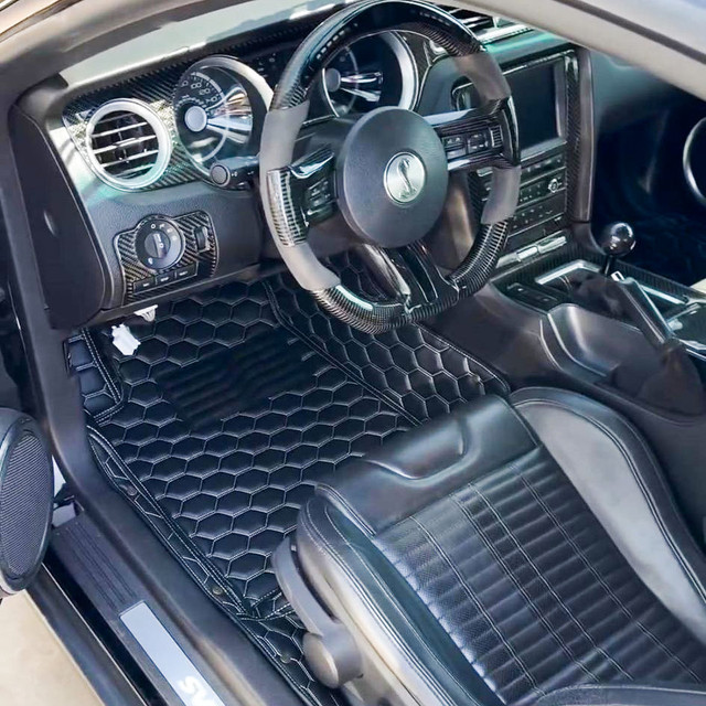 Kustom Interior Mustang Honeycomb Artificial Leather Floor Mat Liners (2010-2014) - Image Kustom Interior Mustang Honeycomb Artificial Leather Floor Mat Liners (2010-2014) - Image