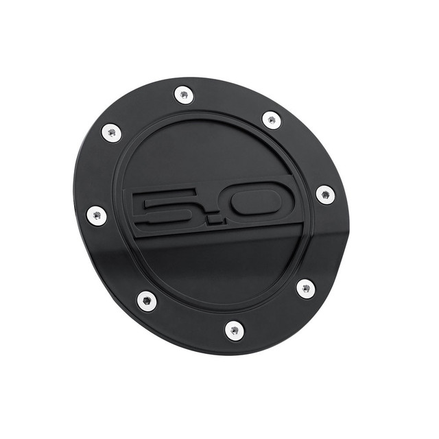 Drake Mustang Fuel Door Comp Series Matte Black With 5.0 Logo (2015-2023) - Image