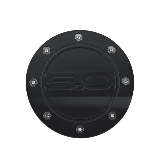 Drake Mustang Fuel Door Comp Series Matte Black With 5.0 Logo (2015-2023) - Image