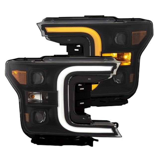 Anzo F-150 Plank Style Switchback Projector Headlights Black W/ Amber (2018-2020) - Image Anzo F-150 Plank Style Switchback Projector Headlights Black W/ Amber (2018-2020) - Image