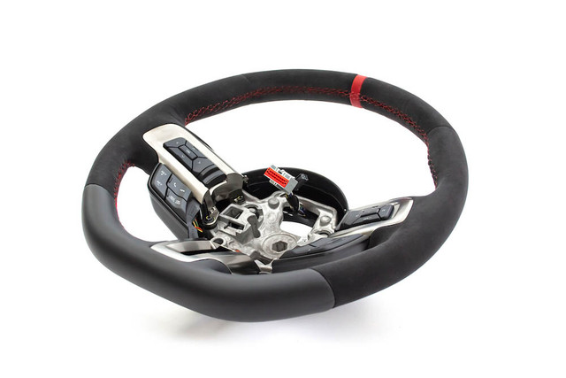 Steeda Q850 Mustang Loaded Alcantara Steering Wheel - Red Sightline (2018-2023) - Image Steeda Q850 Mustang Loaded Alcantara Steering Wheel - Red Sightline (2018-2023) - Image