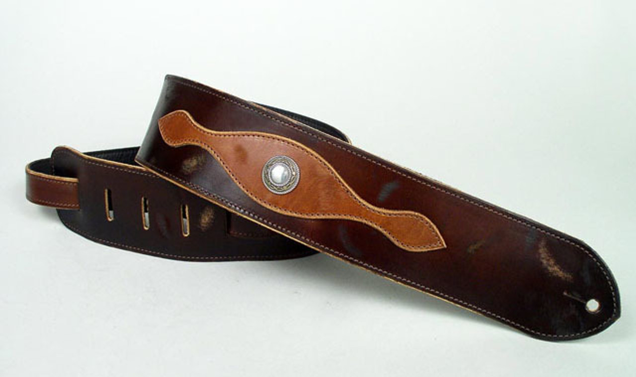 Leather Guitar Strap, Rugged, Padded, Steel Grey