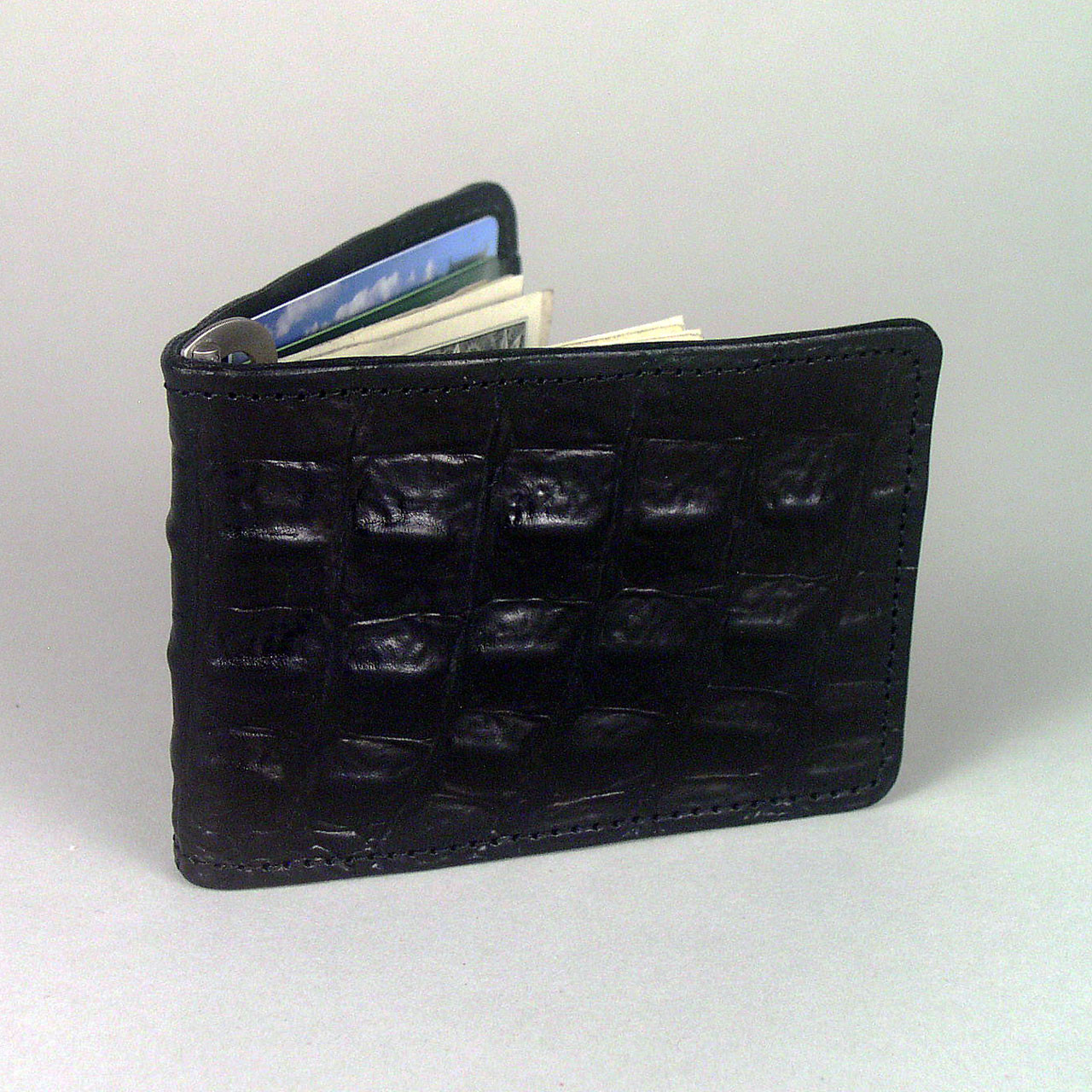Burberry , Black Embossed Logo Leather Money Clip Card Case Wallet Male One Size