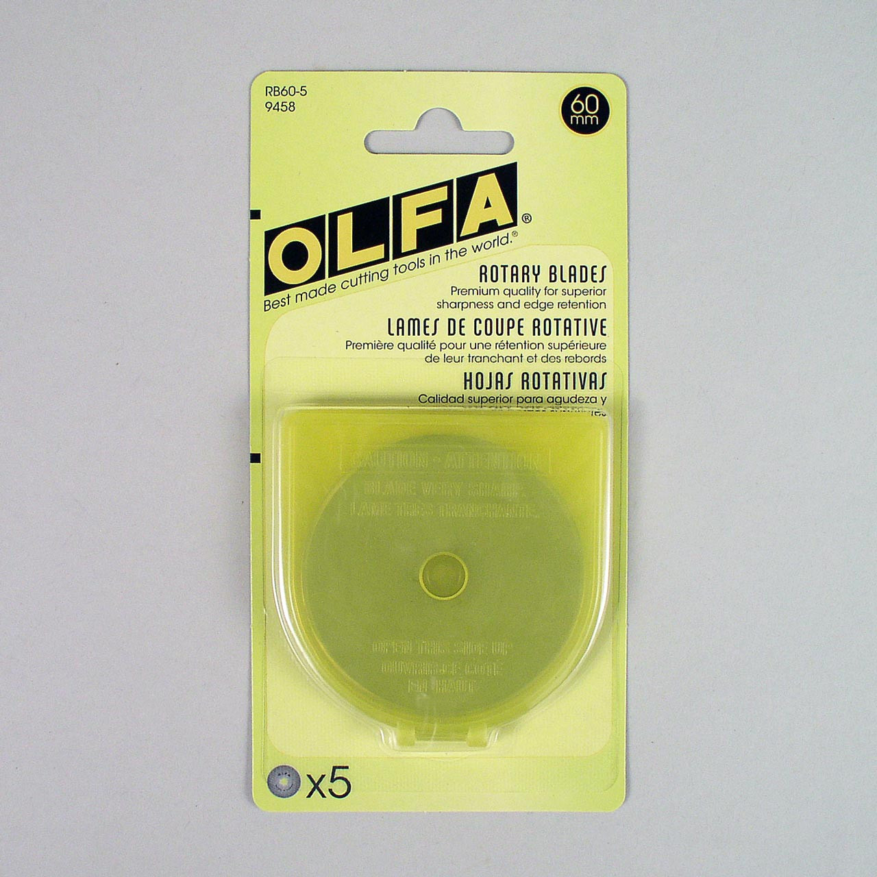 5 pack! 60mm OLFA® Rotary Blades. Olfa® Brand Rotary Cutting Blade.  Tungsten Steel. Premium Quality, and Sharp Edge. 5 Blades/pkg. #RB60-5