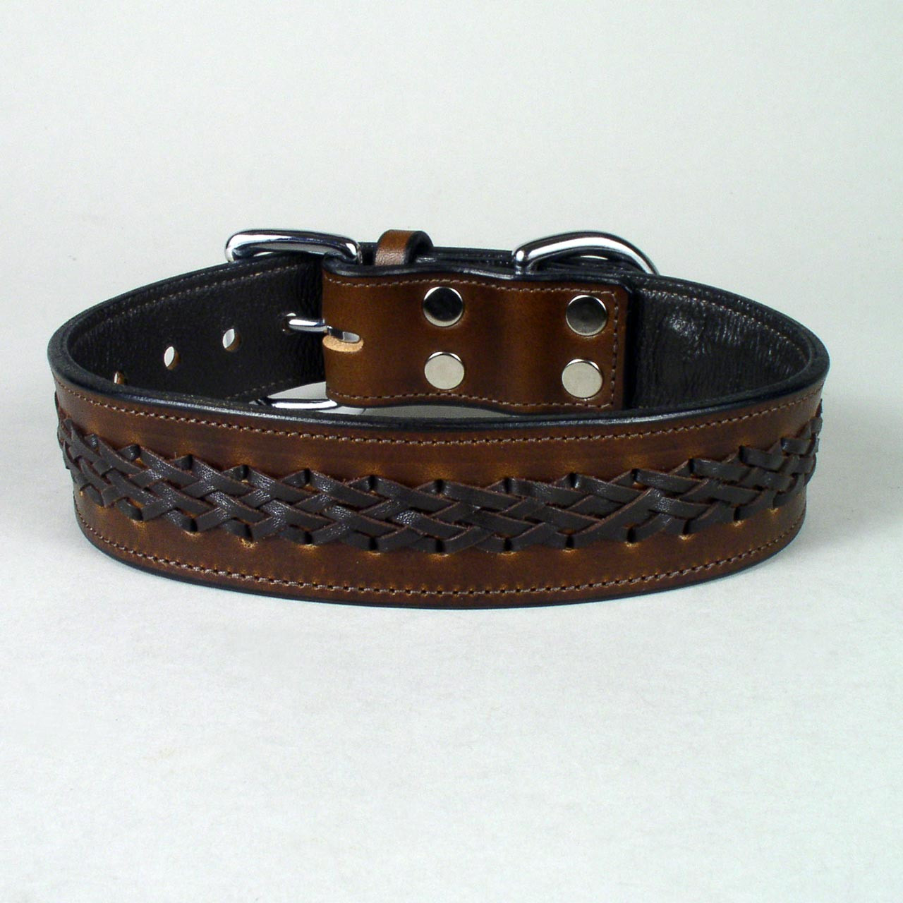 Men's 21.5 Braided Brown and Tan Leather Choker Necklace