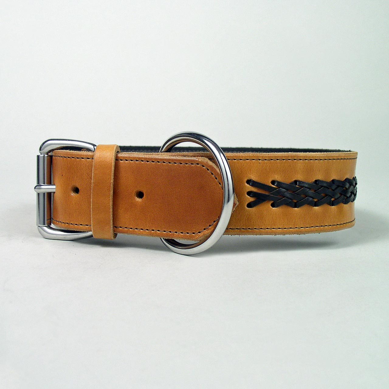 Center Braided Designer Dog Collar 1 3/4 wide - Leathersmith Designs Inc.