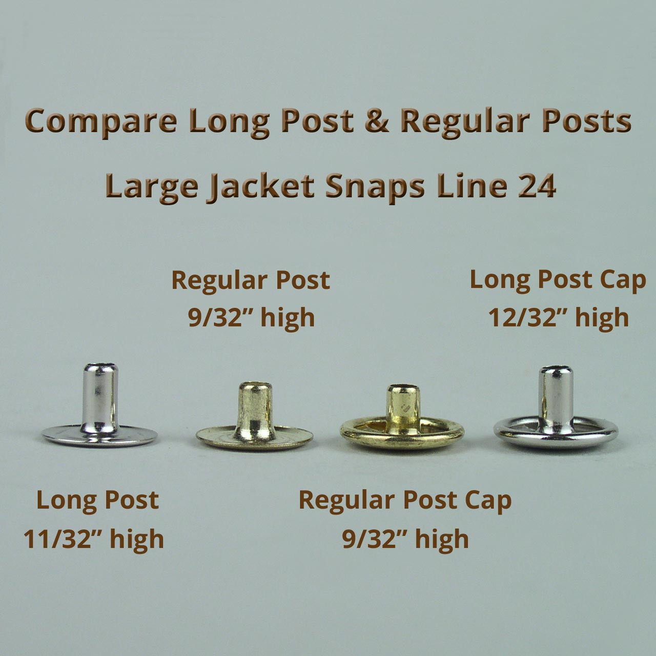 Large SOLID BRASS Jacket Snaps Line 24 long post pkg of 10 - Leathersmith  Designs Inc.