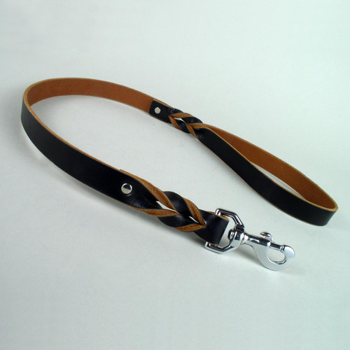 Braided Leather Dog Leash With Natural Edge Two Foot Length 1" wide