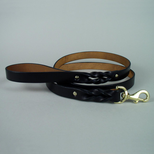 Braided Leather Dog Leash With Matching Edge Two Foot Length 1" wide