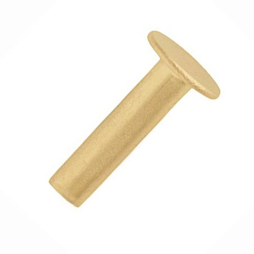 Solid brass tubular rivet for securing two or more pieces of leather together.