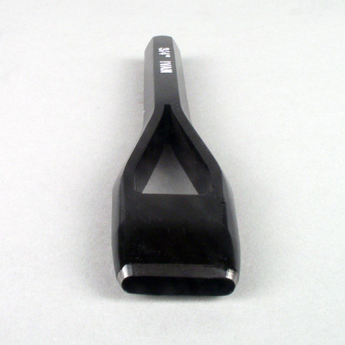 Heavy duty oblong hole punch makes 3/4 inch wide slot for buckles and straps.
