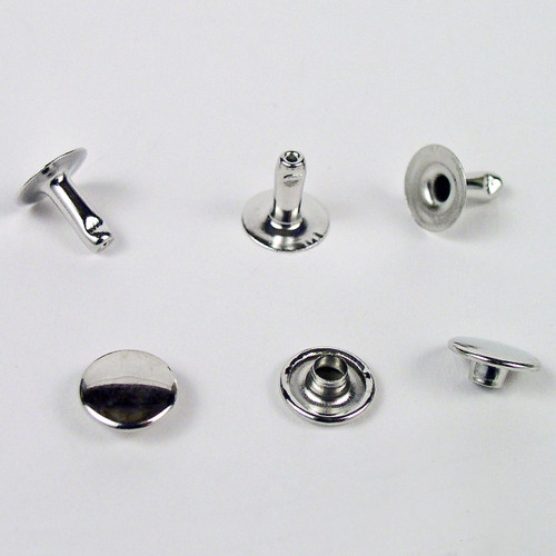 Medium single cap rivets nickel plated to secure your leather product.