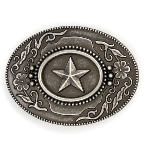 This Ranger Crest Trophy Buckle has an antique nickel finish and fits up to 38mm (1-1/2 inch) leather straps.