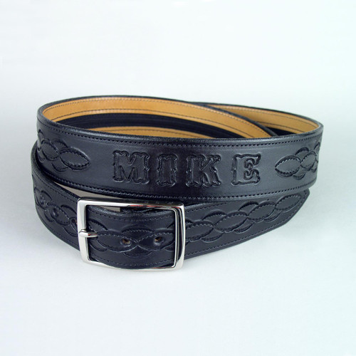 leather belt with name on back