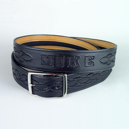 Name And Design Leather Money Belt 1 1/2" Wide