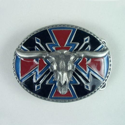 Native Steer Head Skull Belt Buckle Fits 1 1/2 Inch Wide Belt.