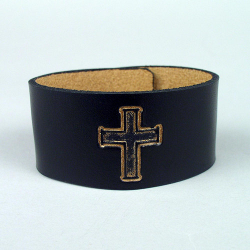 Leather Christian Design Bracelets 1 1/2" wide