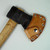 Leather hatchet sheath in natural oil color.