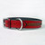 Red leather dog collar braided with brown lace.