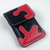 Soft leather cell phone pouch with red leather accented designs.