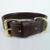Brown tough leather dog collar with solid brass roller buckle and D ring.