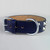 Double row conical silver stud dog collar blue leather.
