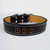 Tough leather dog collar with undyed imprinted name.