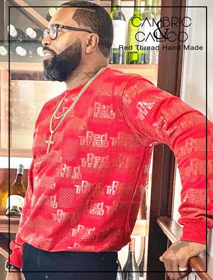 Red Thread Long Sleeve Crew with Raised Words