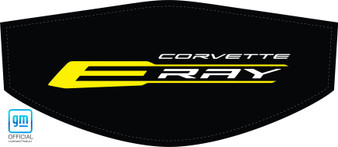 Accelerate Yellow Corvette E-Ray logo C8 trunk cover for engine bay detailing and car shows, Factory Color Stingray logo on Black cover, C8RallyDriver.com