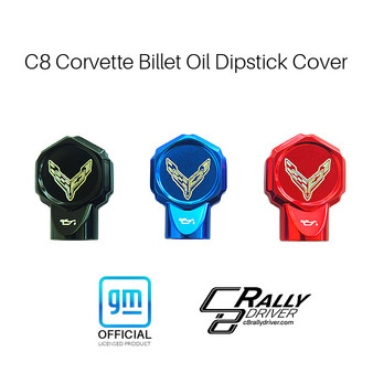 The C8RallyDriver C8 Corvette Flags Billet Oil Dipstick Cover for the 2020+ C8 Corvette fits the Stingray, Z06, ERay and ZR1. It is machined from 6061 billet aluminum.  The C8 Corvette Billet Oil Dipstick Cover was designed in-house by C8RallyDriver Designs to compliment the Corvette C8 styling and C8Rally Driver billet accessories. Officially Licensed GM Product.