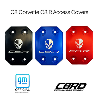 C8RallyDriver GM Officially Licensed Corvette C8.R Engraved Logo Access Covers are the perfect gift or custom accessory for the Corvette Stingray, Z51, Z06, ZR1, ERay owner.  Available in anodized red, blue and black surface finishes with engraved Corvette C8.R Logo.
