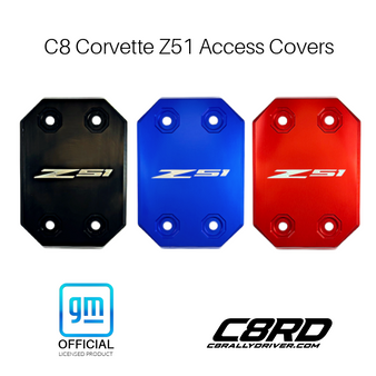 C8RallyDriver GM Officially Licensed Corvette C8.R Engraved Logo Access Covers are the perfect gift or custom accessory for the Corvette Stingray, Z51, Z06, ZR1, ERay owner.  Available in anodized red, blue and black surface finishes with engraved Corvette C8.R Logo.