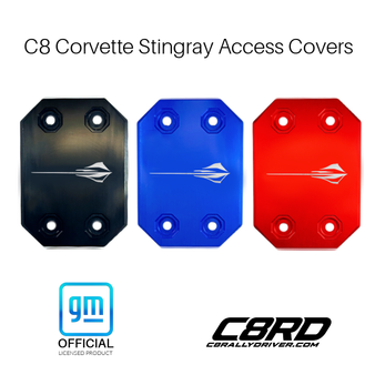 C8 Corvette Stingray Access Covers, engraved Stingray logo, anodized red, blue and black, GM Officially Licensed