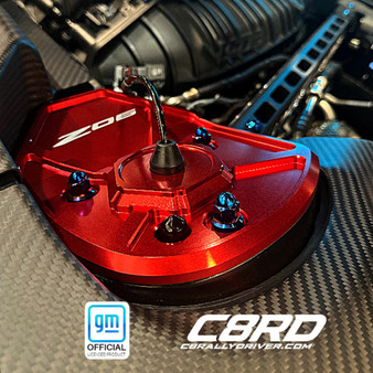 C8 Corvette O6G-Ultra billet rear strut covers, anodized red, GM Officially Licensed, fits all 2020+ C8 coupes