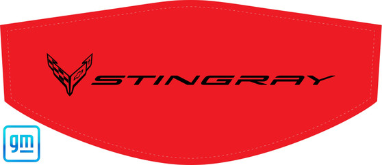 Mono-Black Stingray flags logo C8 trunk cover for engine bay detailing and car shows, black color stingray logo on red cover, C8RallyDriver.com