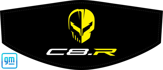 Accelerate Yellow Jake C8.R logo C8 trunk cover for engine bay detailing and car shows, Factory Color Jake C8.R logo on Black cover, C8RallyDriver.com